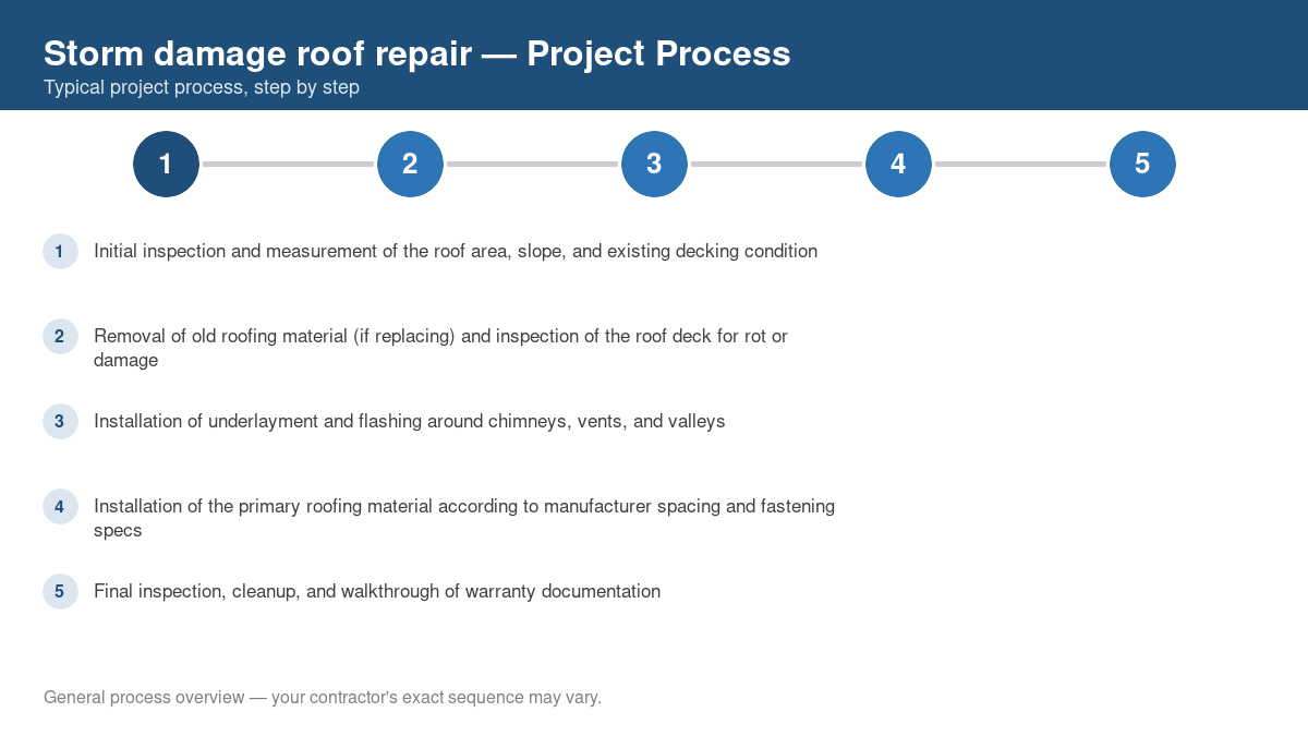 Step-by-step diagram of the typical process for storm damage roof repair