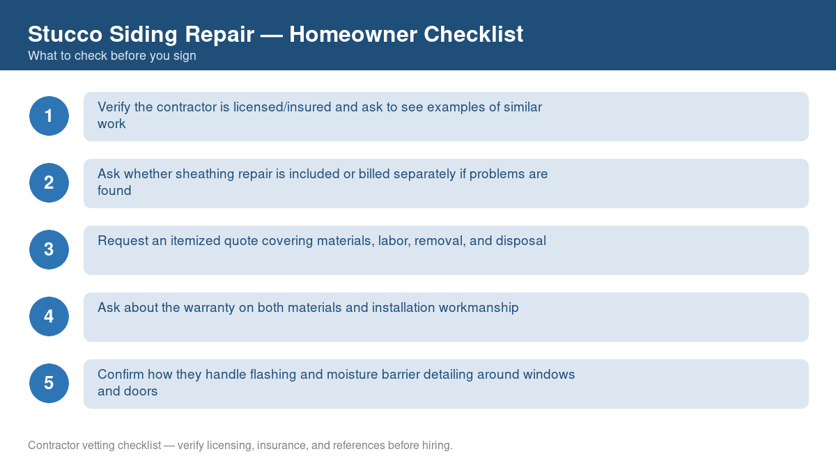 Checklist of steps to take before starting stucco siding repair