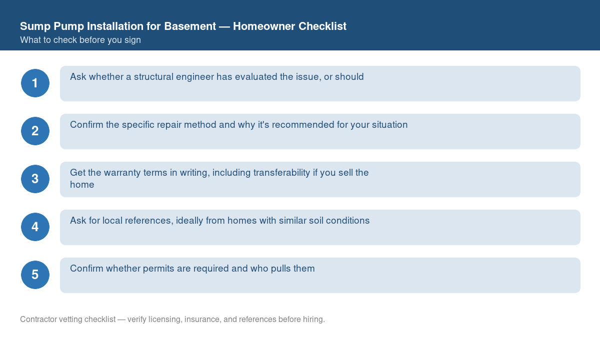 Checklist of steps to take before starting sump pump installation for basement
