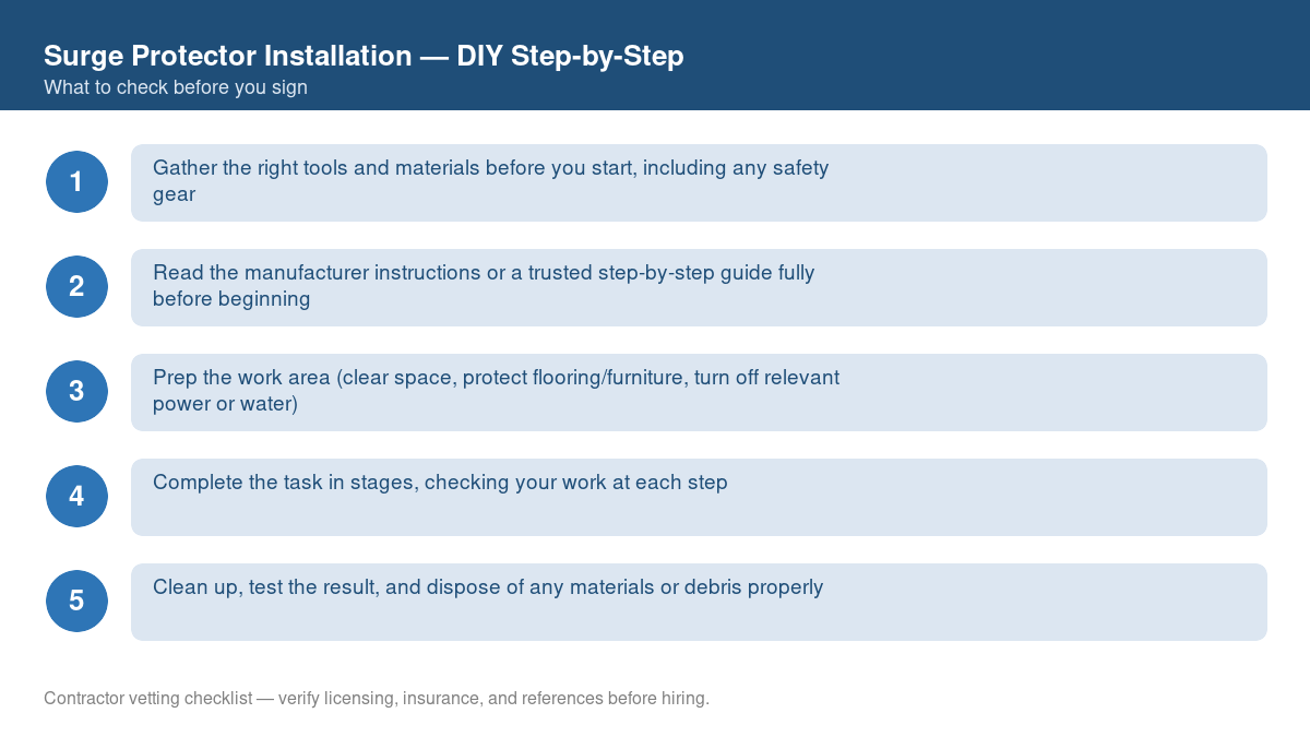 Checklist of step-by-step instructions for DIY surge protector installation
