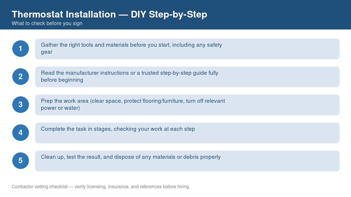 Checklist of step-by-step instructions for DIY thermostat installation