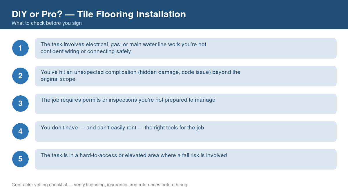Checklist of signs you should call a professional instead of DIYing tile flooring installation