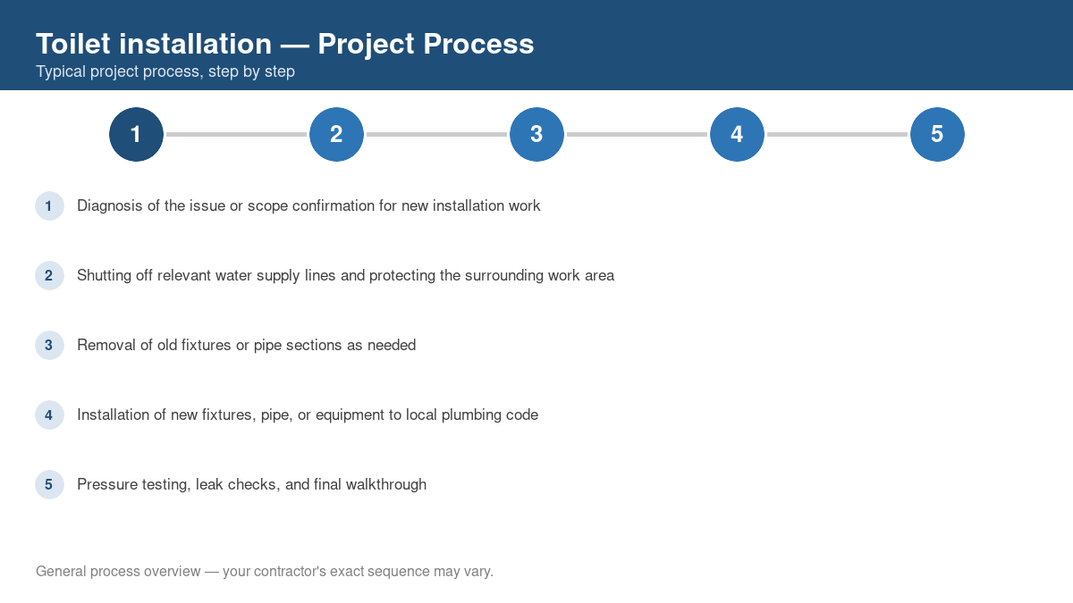 Step-by-step diagram of the typical process for toilet installation