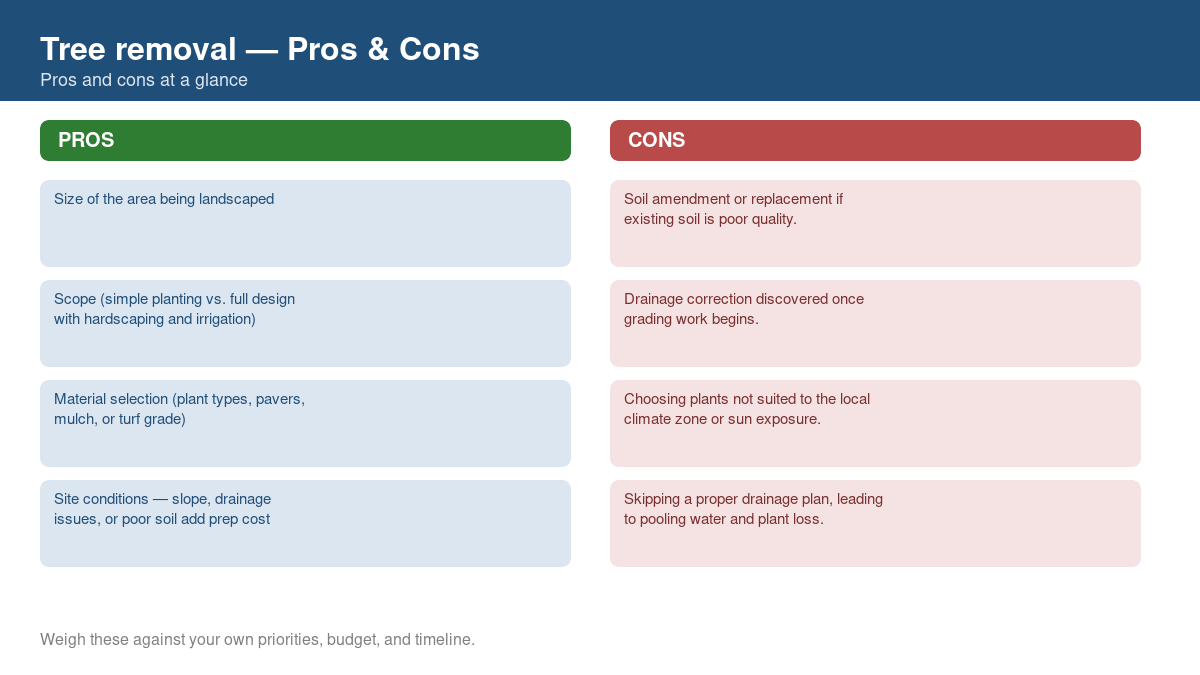 Pros and cons comparison chart for tree removal