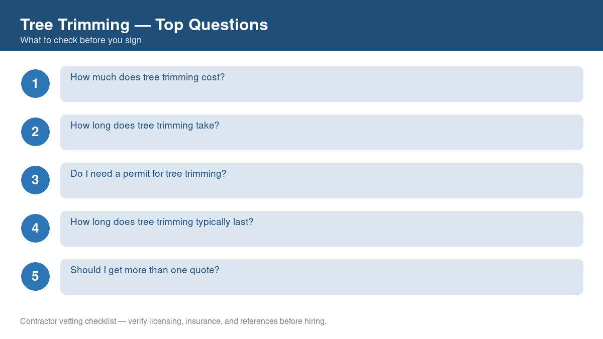 Checklist of the most common homeowner questions about tree trimming