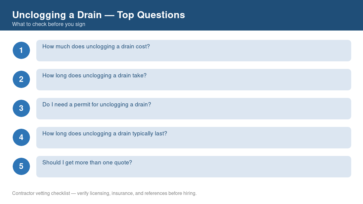 Checklist of the most common homeowner questions about unclogging a drain