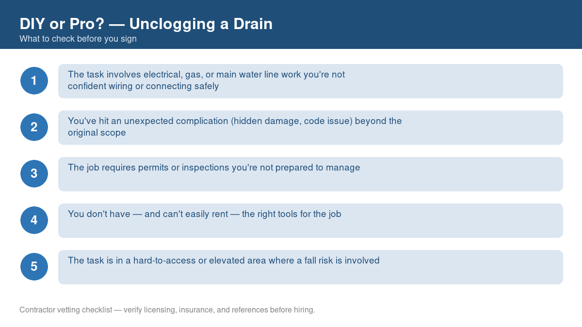 Checklist of signs you should call a professional instead of DIYing unclogging a drain
