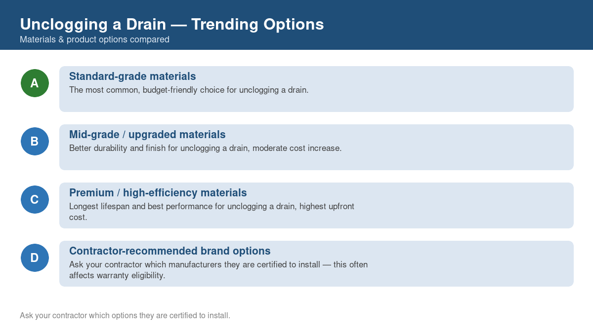 Comparison of trending material and product options for unclogging a drain in 2026