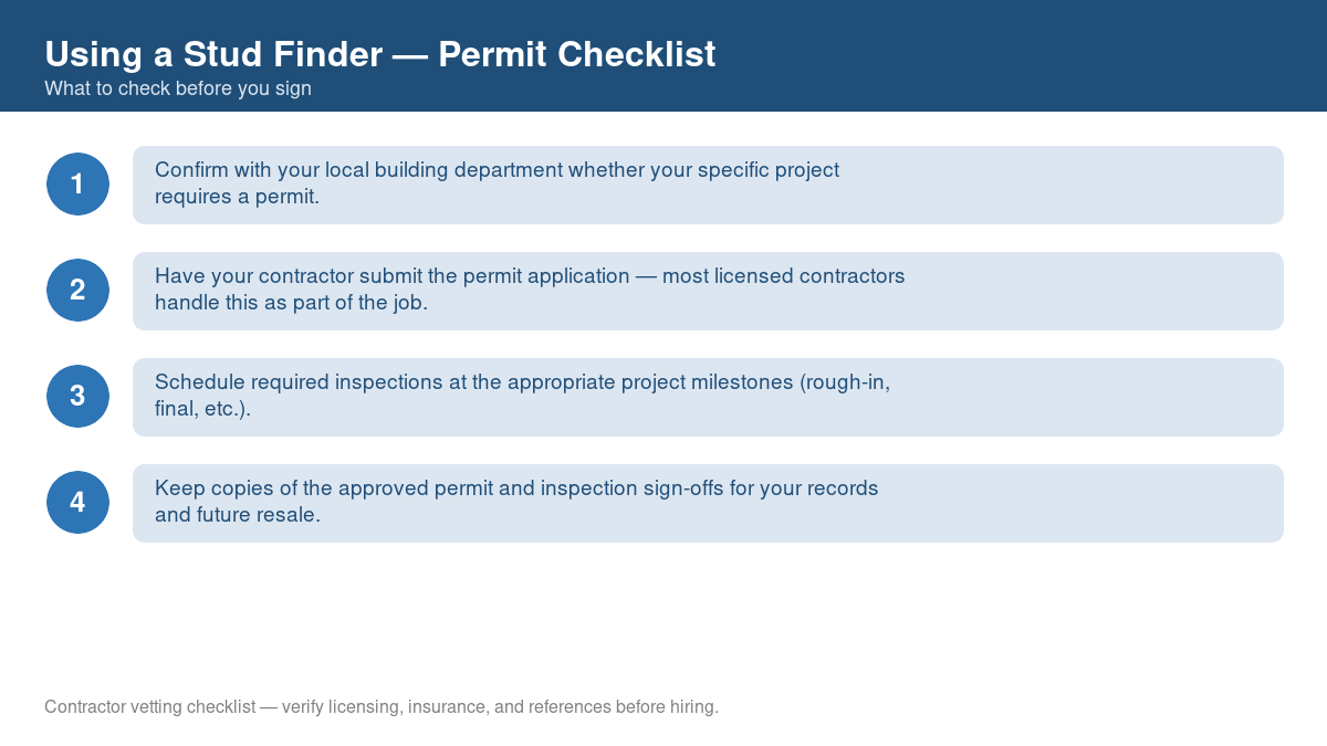 Checklist of steps to get a permit for using a stud finder