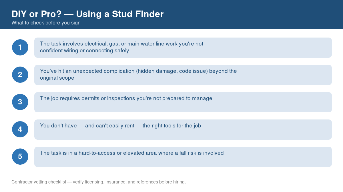 Checklist of signs you should call a professional instead of DIYing using a stud finder