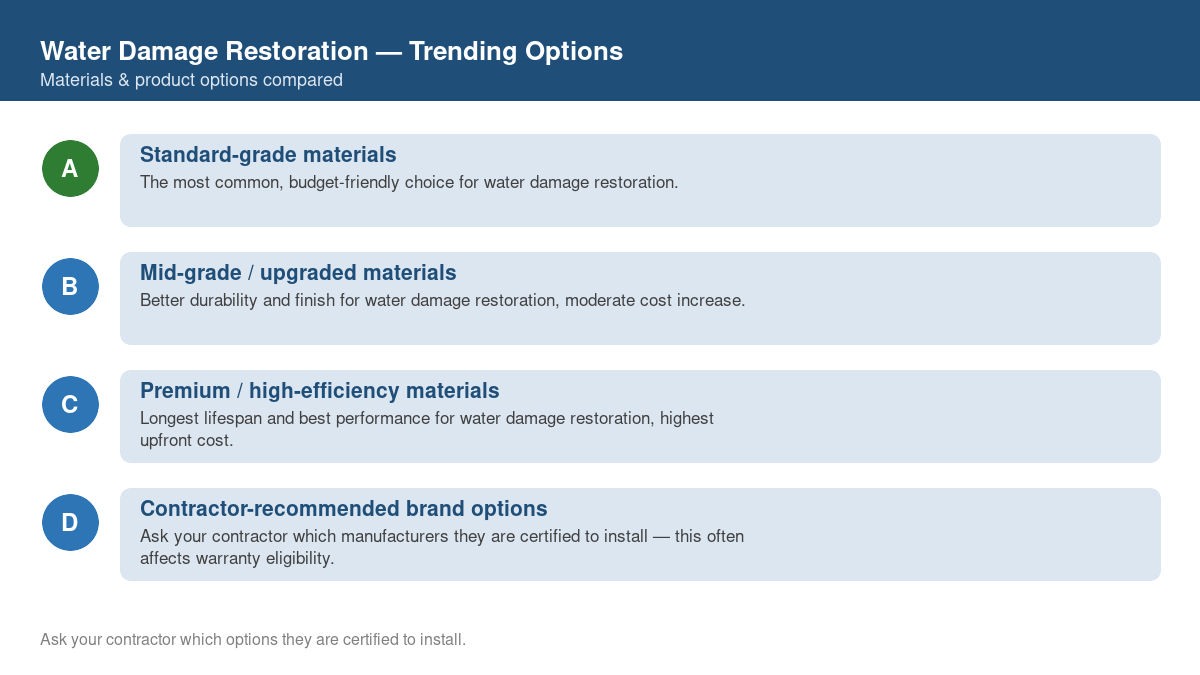 Comparison of trending material and product options for water damage restoration in 2026