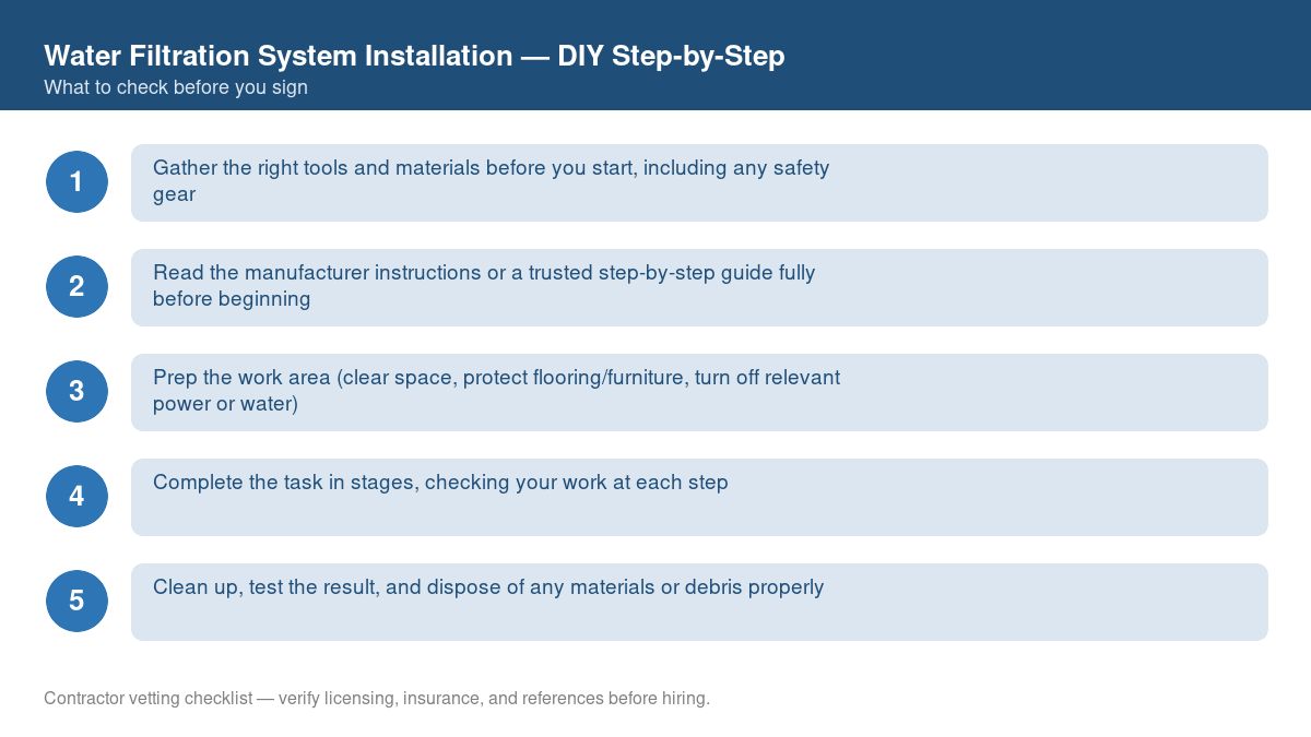 Checklist of step-by-step instructions for DIY water filtration system installation