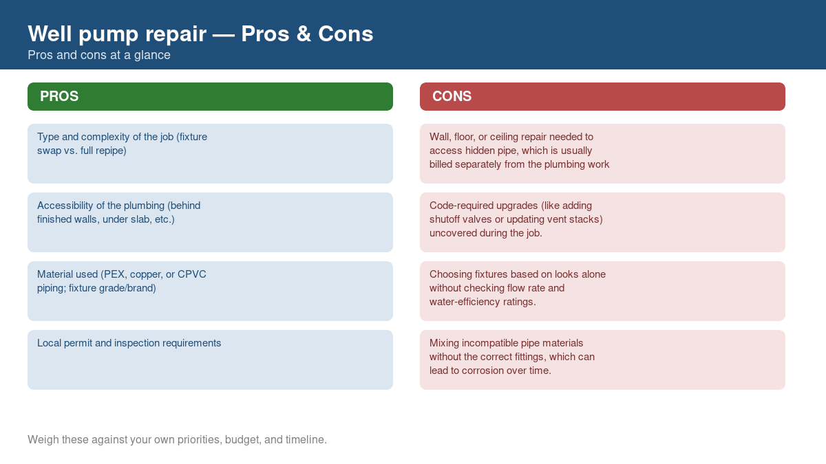 Pros and cons comparison chart for well pump repair