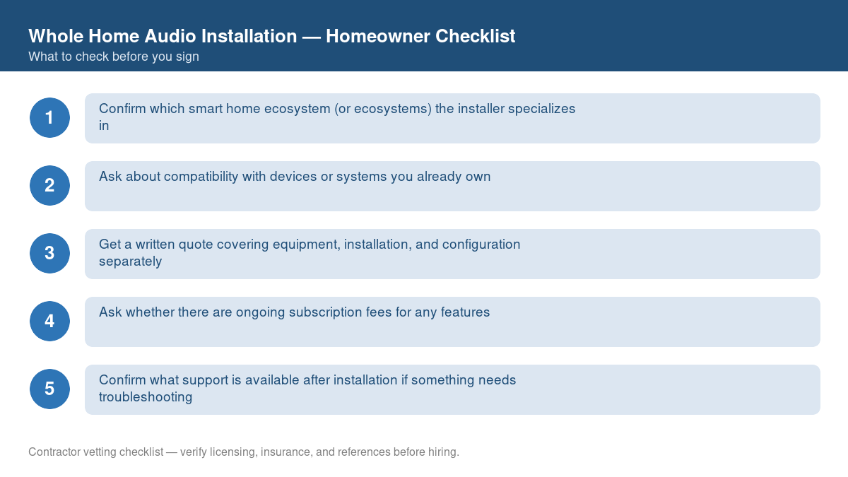 Checklist of steps to take before starting whole home audio installation