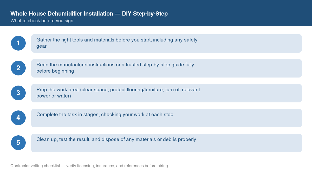 Checklist of step-by-step instructions for DIY whole house dehumidifier installation