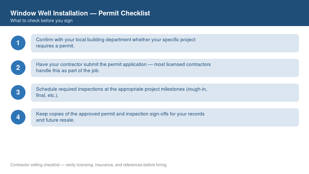 Checklist of steps to get a permit for window well installation