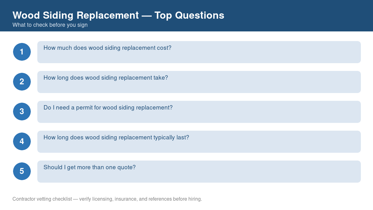 Checklist of the most common homeowner questions about wood siding replacement