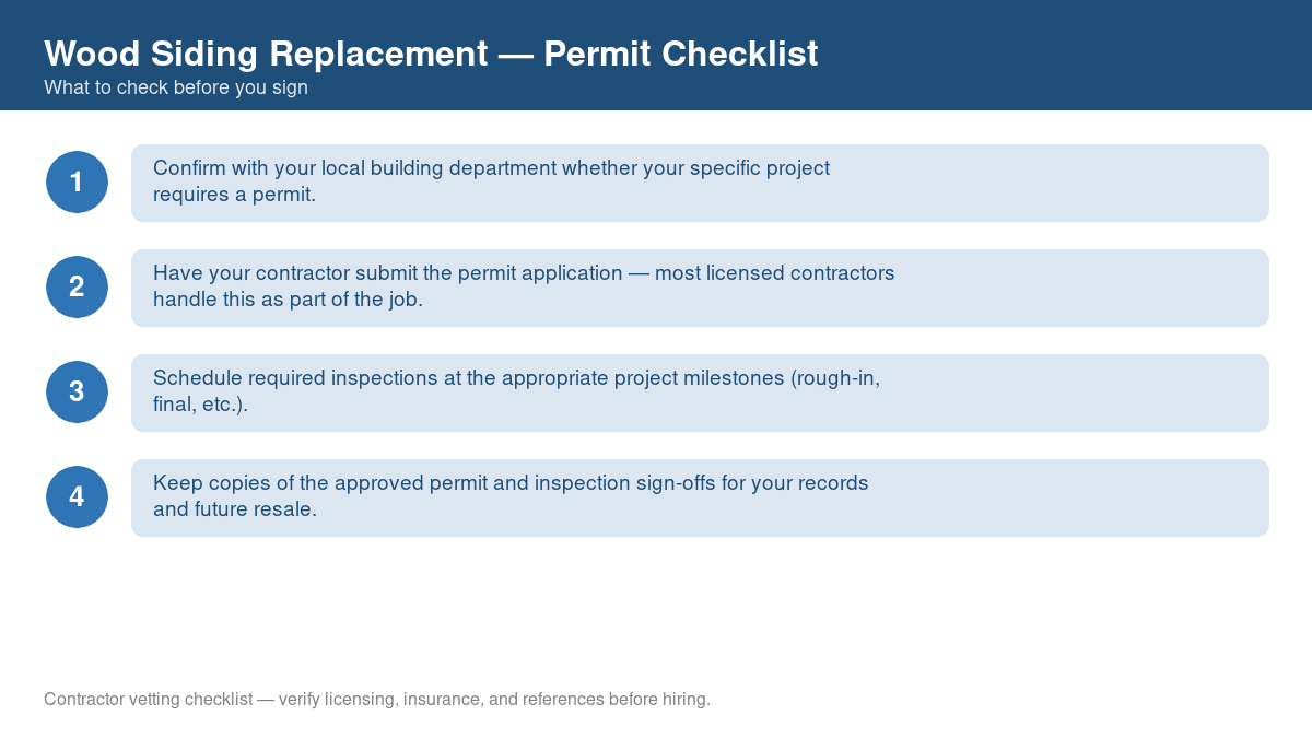 Checklist of steps to get a permit for wood siding replacement