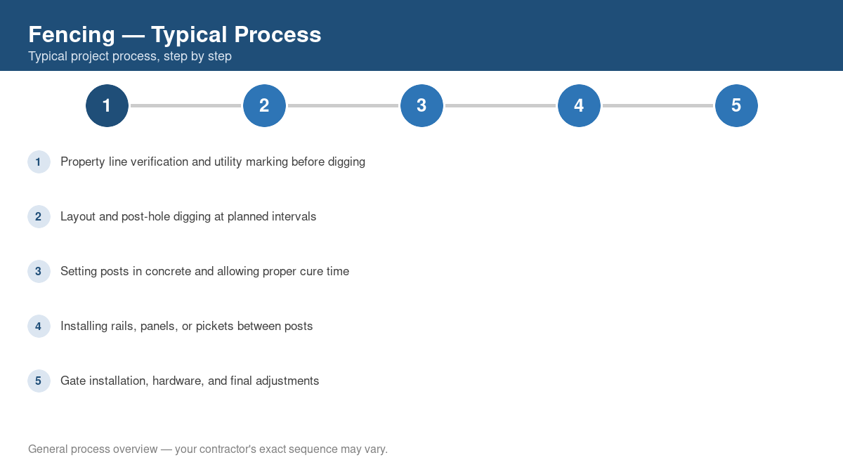 Step-by-step diagram of the typical fencing project process