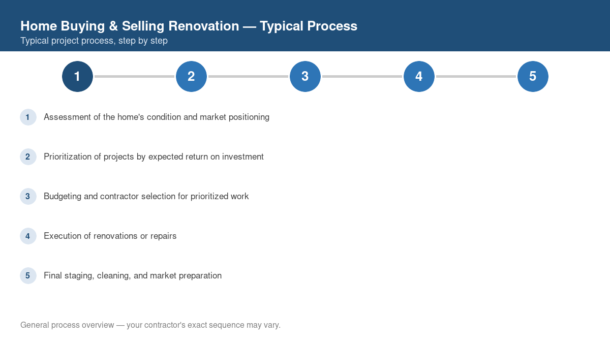 Step-by-step diagram of the typical home buying & selling renovation project process