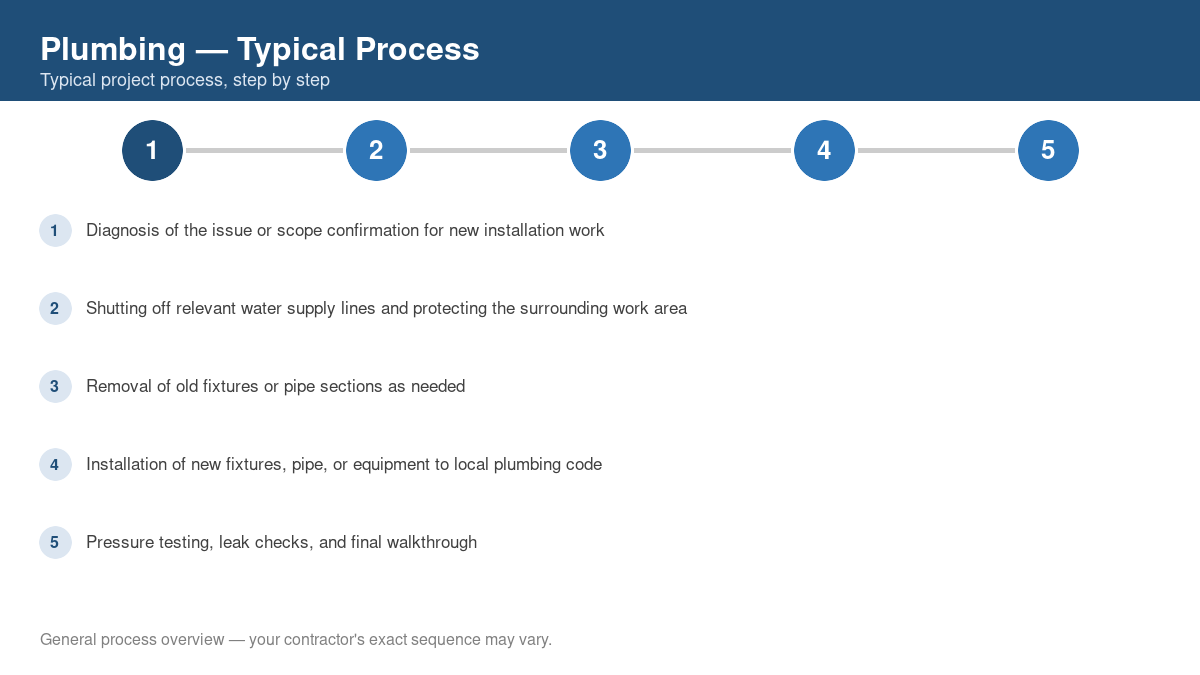 Step-by-step diagram of the typical plumbing project process