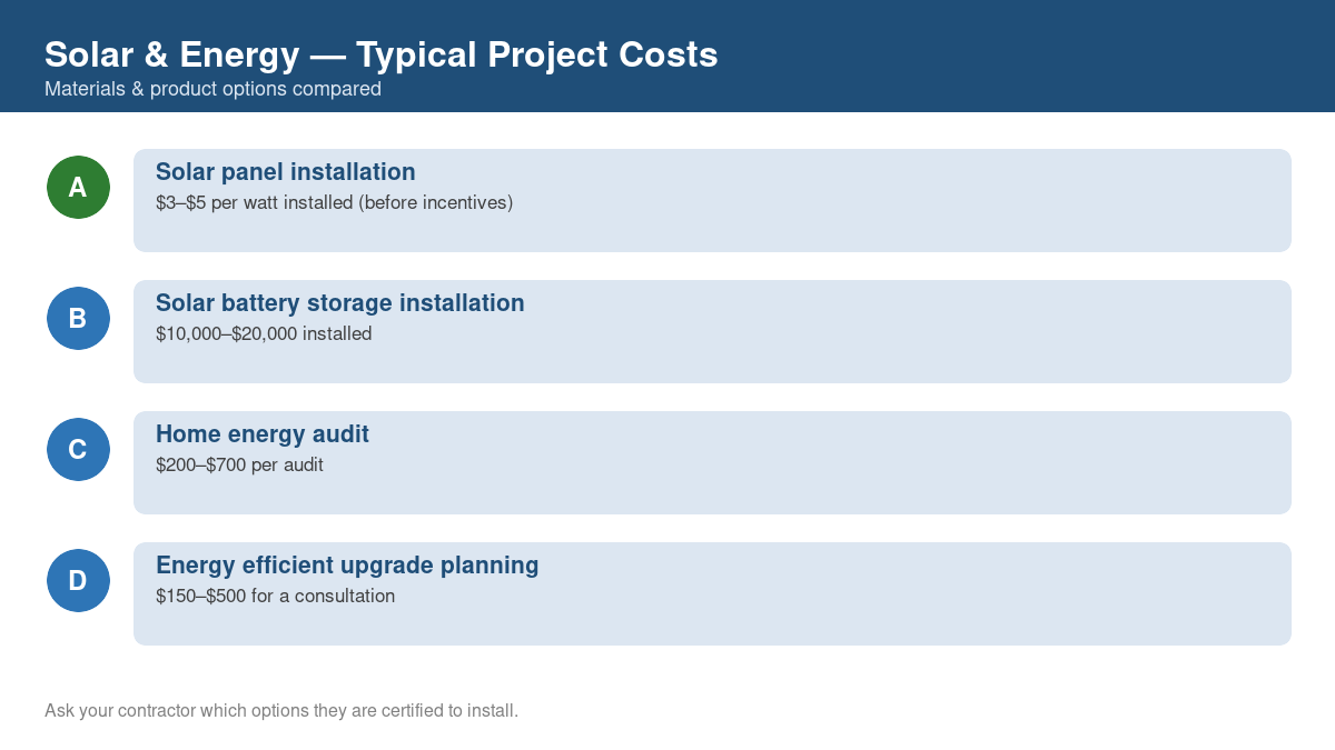 Comparison chart of typical costs for common solar & energy projects